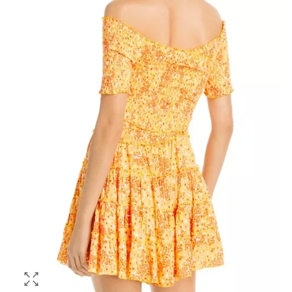 Poupette St. Barth Soledad Off The Shoulder Mini Dress Size S Orange Yellow